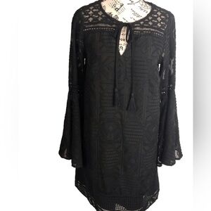 Kaari Blue Black Crochet Tunic with Geometric Pattern